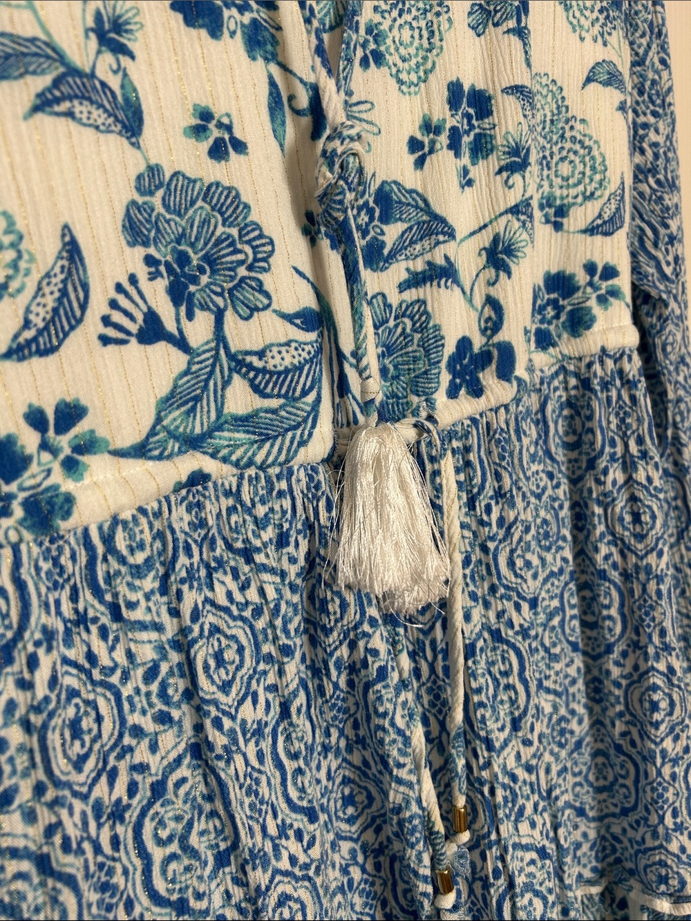 House of Harlow 1960 Blue White Boho Floral Tassel Mini Dress - Picture 6 of 8